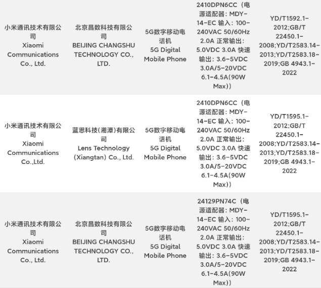 小米15及15 Pro系列通过3C认证，90W快充引关注